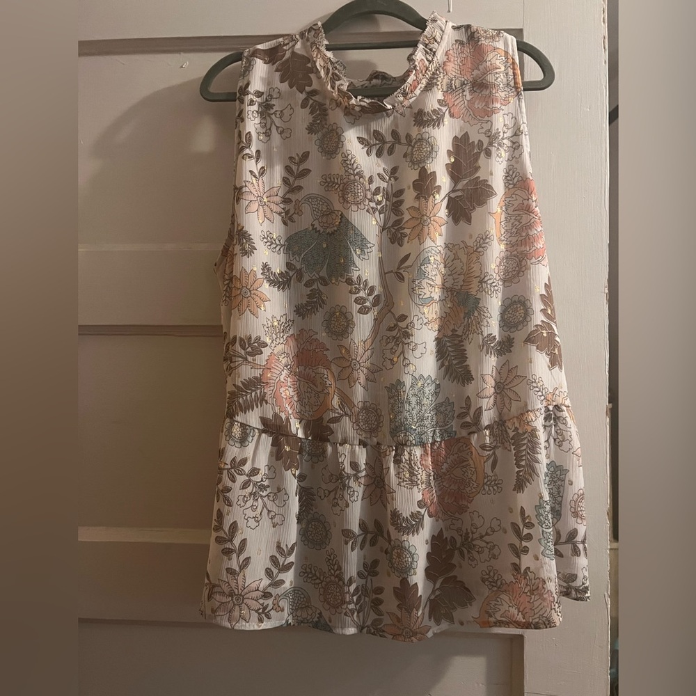 LOFT Shimmer Floral Tie Back Peplum Top
